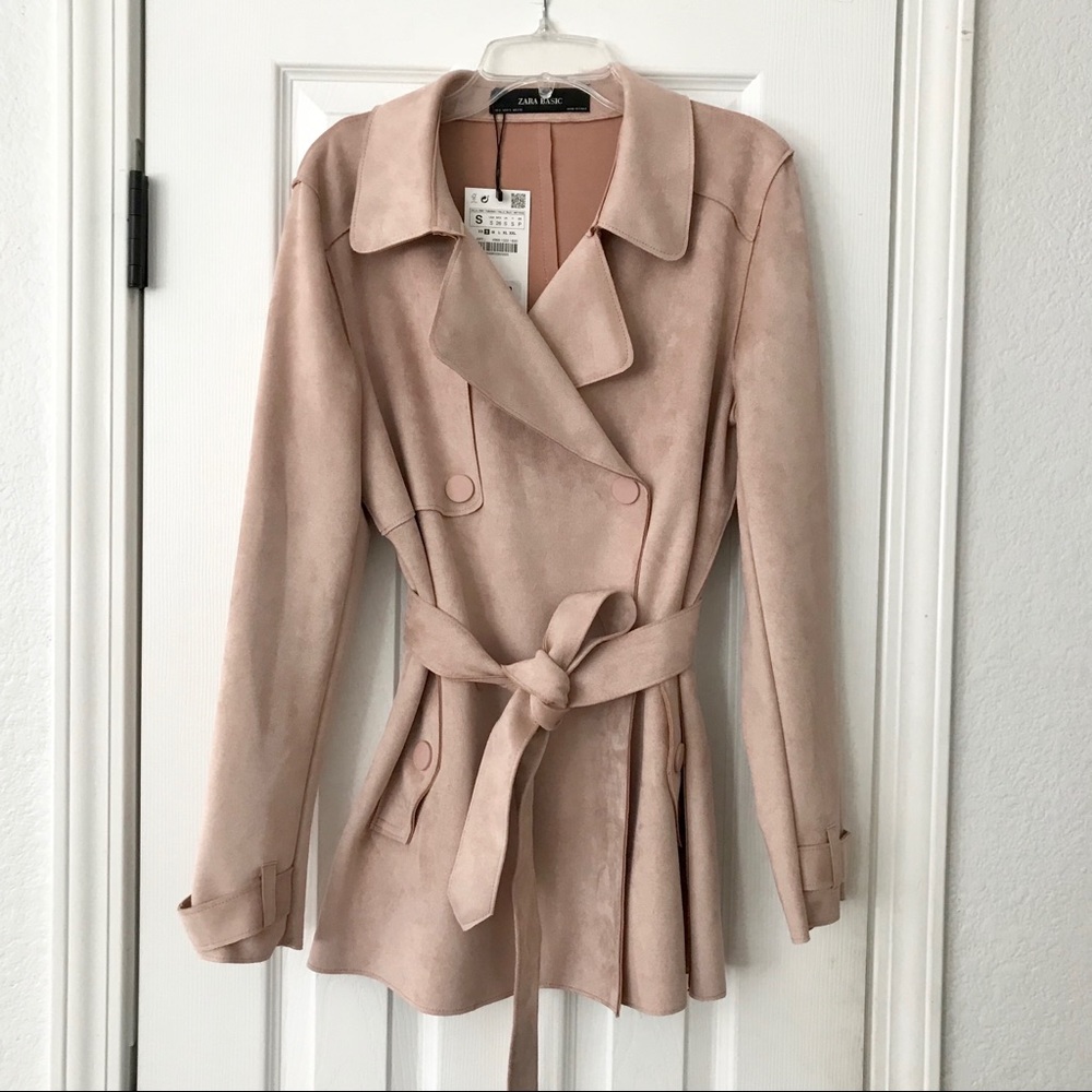 Zara faux suede pink trench coat / jacket size S